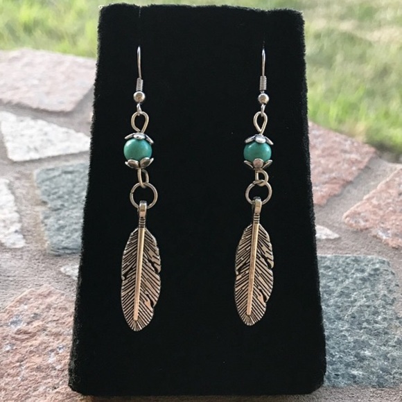 🔴Sale ! Turquoise silver leaf dangly earrings - Picture 9 of 11
